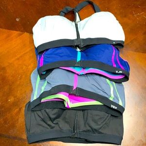 4 VSX front clasp, zip-up racer back sports bras